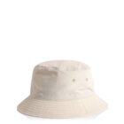 Beige bucket hat with stitching detail and two small metal eyelets on the side.