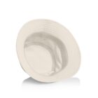 Top view of an off-white bucket hat against a white background.