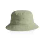 Light green bucket hat with stitched brim and ventilation eyelets, on a white background.