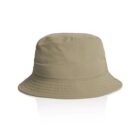 A plain khaki bucket hat against a white background.