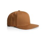 Brown flat-bill baseball cap on a white background with a slight shadow underneath.