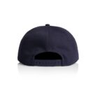 Back view of a navy blue snapback cap with adjustable strap on a white background.
