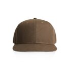 Brown flat-brim baseball cap shown from the front on a white background.