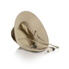 Beige wide-brimmed hat with chin strap, viewed from underneath on a white background.