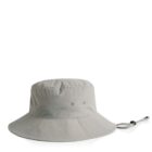 Light gray bucket hat with a wide brim and chin strap, displayed on a white background.