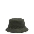 Dark green terry cloth bucket hat on a white background.