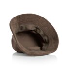 A brown corduroy bucket hat viewed from above on a white background.