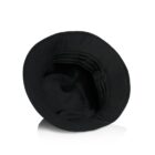 Black bucket hat shown from above, revealing the inside and stitching details.