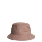 Brown bucket hat with stitched brim and two small side eyelets, on a white background.
