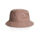 Tan bucket hat with stitched brim and two small ventilation holes on the side.