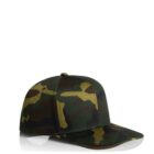 A green and brown camouflage baseball cap on a white background.