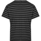 Black short-sleeve polo shirt with white horizontal stripes, shown from the back.