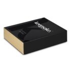 Rectangular black and brown keepsake box with white text on the lid.