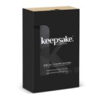Black box labeled keepsake collection noir salt & pepper grinders on white background.