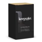 Black box labeled keepsake collection stackable coffee cups with minimalist design.