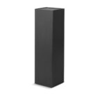 Tall, black, rectangular box standing upright against a white background.