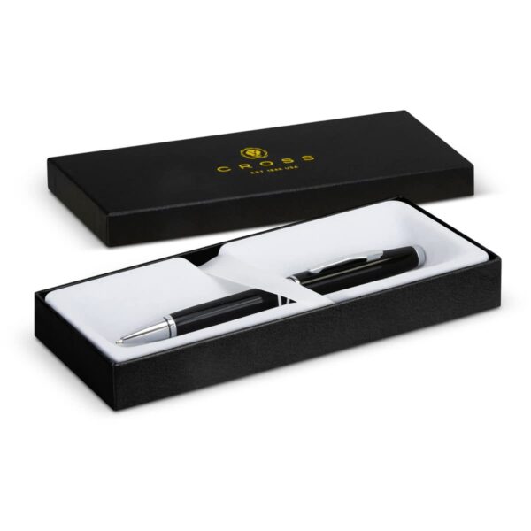 Black Cross pen in an open black gift box with white interior.