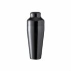 A black stainless steel cocktail shaker on a white background.