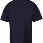 Back view of a plain black short-sleeve shirt on a white background.