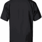 Back view of a plain black short-sleeve button-up shirt.