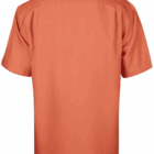 Back view of an orange short-sleeve collared shirt, plain with no visible patterns.