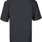 Back view of a plain black short-sleeve collared shirt on a white background.