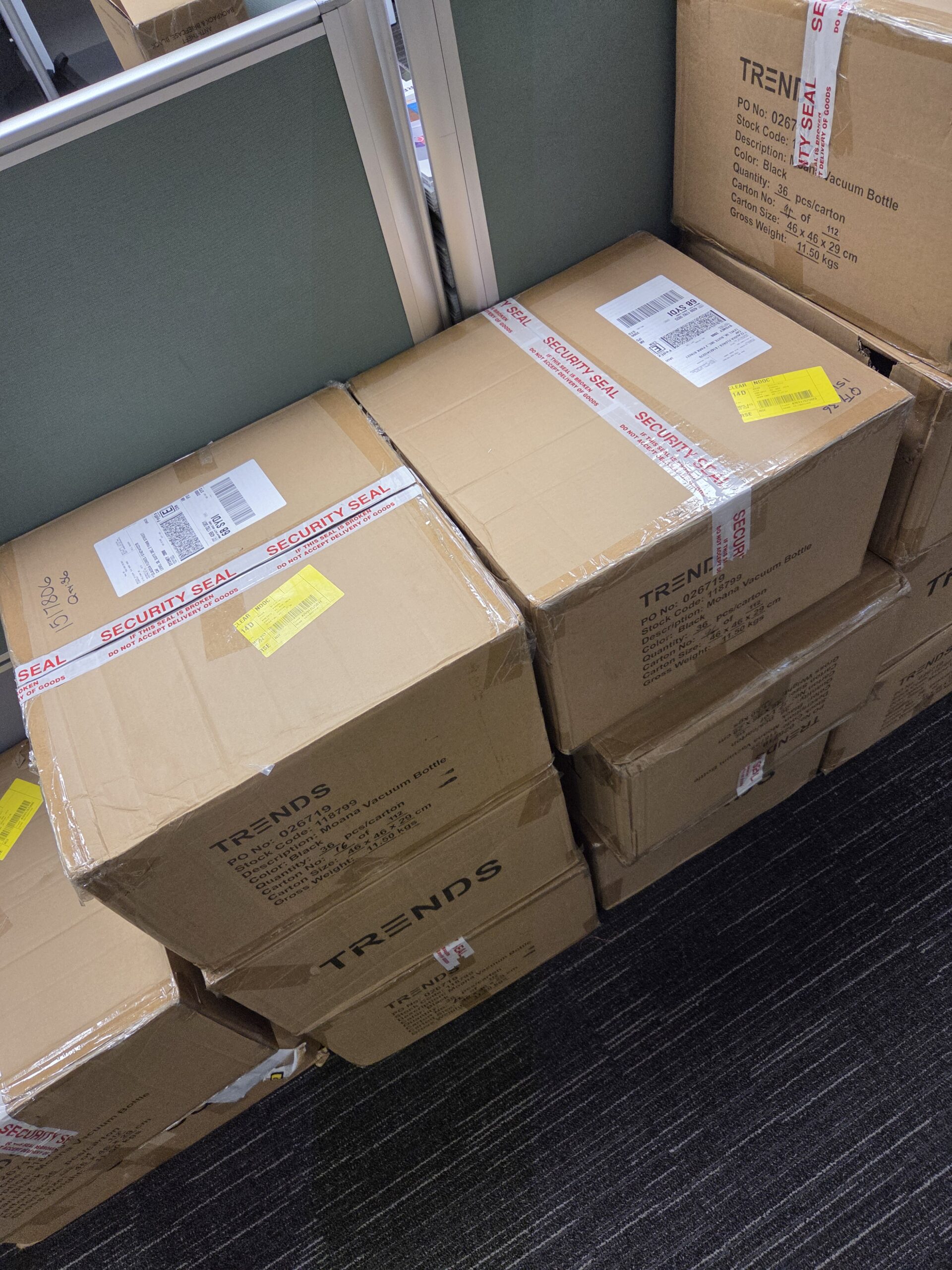 Boxes that are sealed and ready to be delivered