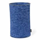 Blue cylindrical fabric bin with a heathered texture and a small black label on the side.