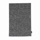 A rectangular, dark gray, heathered fabric cloth with a small black tag on the side.
