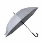 Gray umbrella with a curved black handle, displayed against a plain white background.