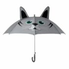 Gray umbrella with a cat face and 3D cat ears on top.