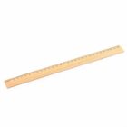 A wooden ruler with black measurement markings on a white background.