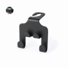 Black car headrest hook hanger for holding bags, with a small inset image showing it in use.