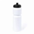 White plastic water bottle with a black lid and spout, shown on a plain white background.