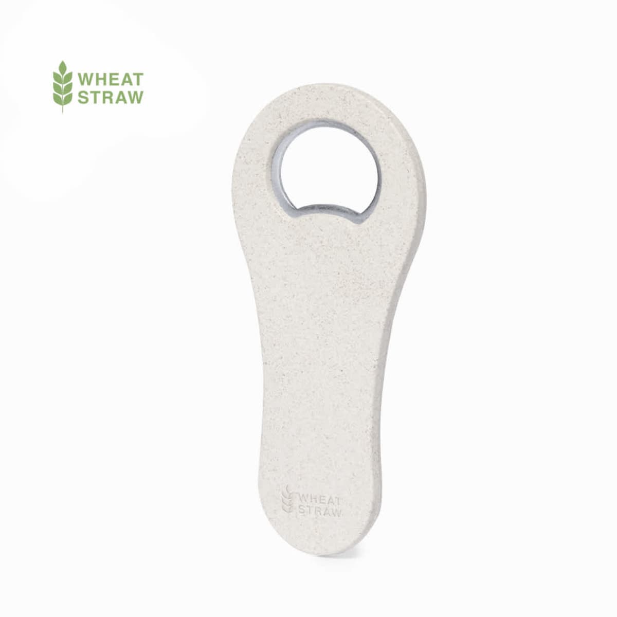 Beige wheat straw bottle opener with rounded edges on a white background.