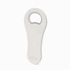 Beige, eco-friendly bottle opener with a circular hole at the top against a white background.