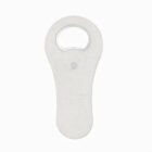 White bottle opener with a rounded top and wide handle, photographed on a plain background.