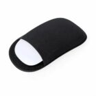 A black fabric pouch with a white card partially inserted inside.