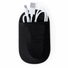 Black pouch holding white USB and USB-C charging cables.