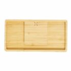 Rectangular bamboo tray with three compartments and a small X design in the center.