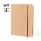 Light brown cork notebook with a black elastic band and Natural Cork text on the top left.