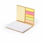 Open notebook with white note paper and colorful sticky tabs on a white background.