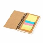 Open spiral notebook with colorful sticky notes inside on a white background.