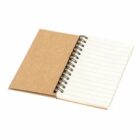 A spiral-bound notebook with a brown cover and lined white pages open.