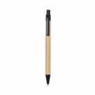 A beige and black retractable ballpoint pen on a white background.