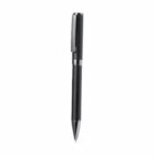 Black ballpoint pen with silver accents on a white background.