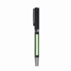 Black pen with a green label, standing upright on a white background.