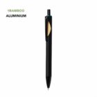 Black pen with bamboo and aluminum design, shown on a white background.