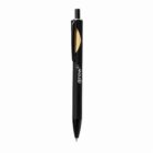 Black retractable pen with grow logo, gold clip accent, and white background.