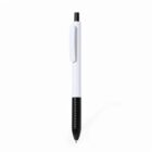 White and black retractable ballpoint pen on a plain white background.
